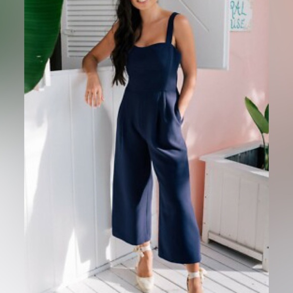 Gal Meets Glam 0P Nicole Navy Blue Sweetheart Jumpsuit